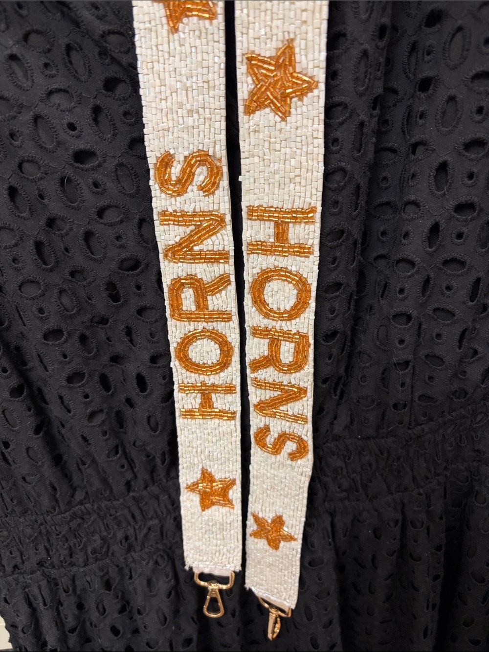 Beaded 'HORNS' Strap in White and Gold NWOT Strap for Clear Stadium Bag